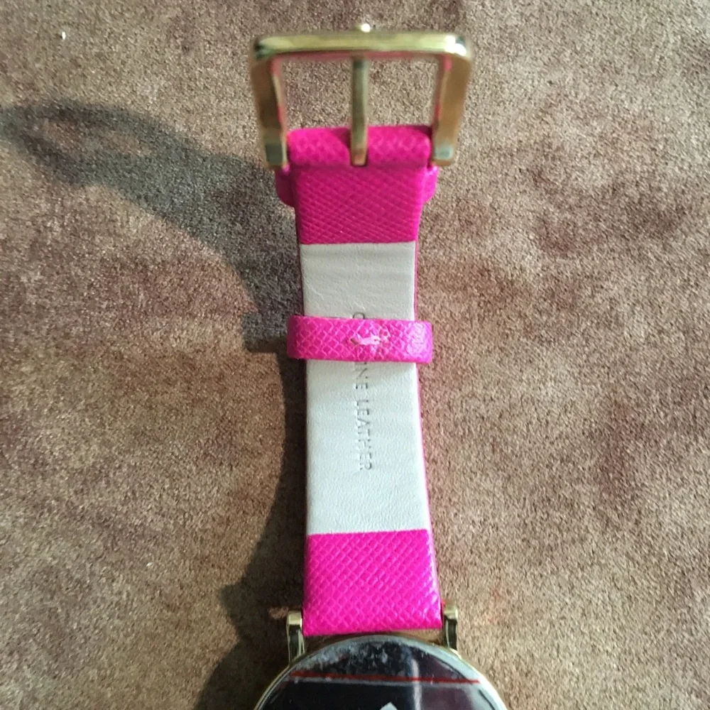 KATE SPADE METRO NWOT AUTHENTIC GENUINE LEATHER HOT PINK GOLD-TONE WATCH